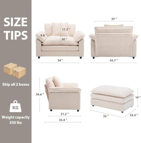 Modern Oversized Chair, Comfy Chenille Accent Chair Large Upholstered Armchair with Extra Thick and Deep Seat Lounge Chair for Living Room,Bedroom,Apartment, Beige - color: Beige, size: 1