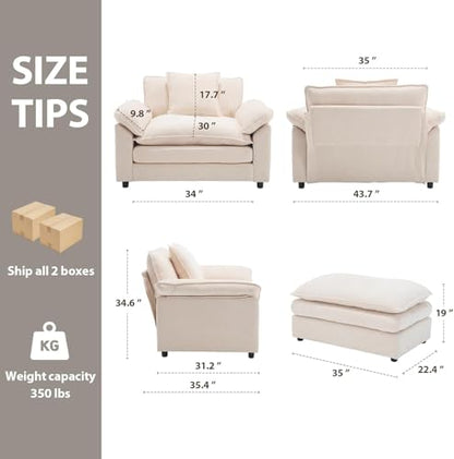 Modern Oversized Chair, Comfy Chenille Accent Chair Large Upholstered Armchair with Extra Thick and Deep Seat Lounge Chair for Living Room,Bedroom,Apartment, Beige - color: Beige, size: 1