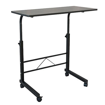 Sofa Side Table C Shaped End Table with Wheels, Black Rolling Bedside Laptop Table Snack Table TV Tray, Height Adjustable, Wooden Top & Metal Frame - color: Black, 31.5"-style 2