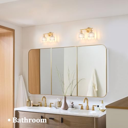 Shenmoyl Bathroom Light Fixtures, 2-Light Brass Vanity wall Light Over Mirror with Clear Tulip Glass Shade for Bedroom Living Room (Bulb Not Included) - color: Yellow Gold Base-Clear, size: 2-light