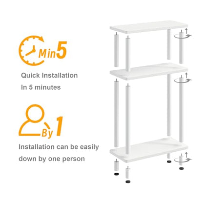 Apicizon Small Narrow Side Table, 3-Tier Skinny End Table, White | Sofa Side Table, Slim End Table, Wood Storage Shelf, Slim Nightstand Bedside Table for Narrow Spaces, Living Room, Bedroom - color: White, style: Narrow Side Table