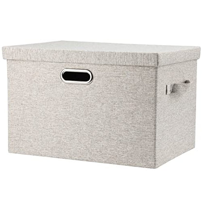 Graciadeco Large 17 36 Quart Collapsible Stackable Storage Bins with Lids, 1 Pack Beige Foldable Fabric Closet Storage Boxes with Lids, 4 Handles Toy Heavyduty Dark Gray Linen Storage Cube Box | 36 Quart 1 Pack Beige Collapsible Stackable Linen Fabric 4 H