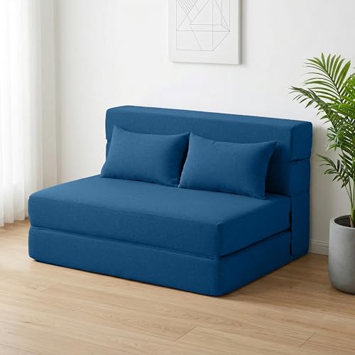 SUYOLS Folding Sofa Bed with Pillow- Convertible Chair Floor Couch & Sleeping Mattress, Foldable Memory Foam Sleeper for Living Room/Dorm/Guest Room/Home Office/Apartment/Loft,Twin,Navy Blue - color: Navy Blue, size: Twin