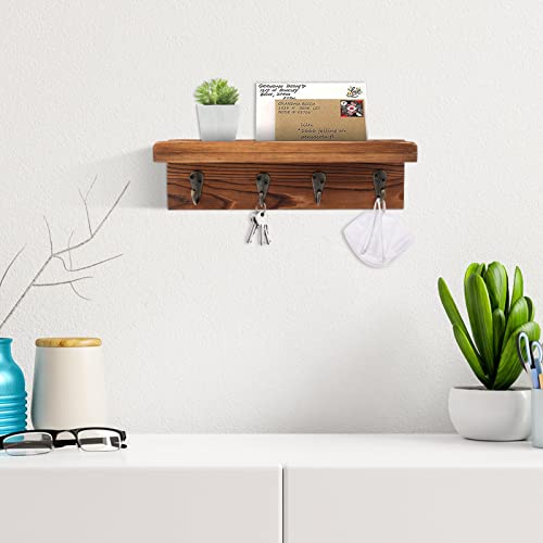HRONRAD Rustic Key Holder for Wall, Farmhouse Wall Shelf with 4 Hooks, Wall Mounted Key Racks, Wooden Mail Organizer with Hooks for Entryway (Brown - Pine) - color: Brown - Pine