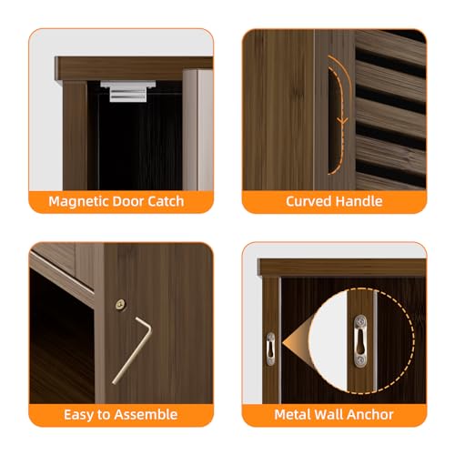 HITNET Medicine Cabinet, Wall Hanging Cabinet with Adjustable Shelf, Bathroom Storage Organizer Over the Toilet with Single Door and Open Bottom Shelf, Walnut - color: Walnut