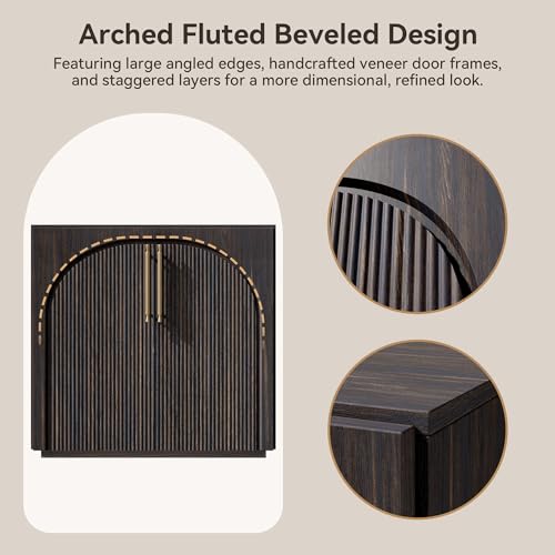 Sideboard Buffet Cabinet with Storage,Credenza with Fluted Doors - color: Dark Walnut-fluted Doors