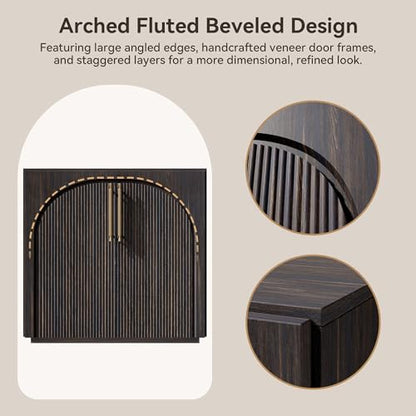 Sideboard Buffet Cabinet with Storage,Credenza with Fluted Doors - color: Dark Walnut-fluted Doors