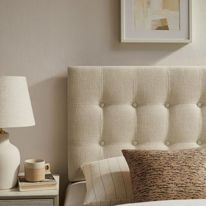 Modway Emily Twin Size Fabric Headboard in Ecru - Linen-Like Upholstery with Button Tufting and 7 Adjustable Height Positions - color: Ecru, size: Twin