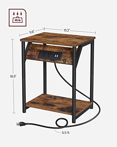 VASAGLE End Table with Charging Station, Small Side Table for Living Room, Bedroom, Nightstand with Outlets and USB Ports, Bedside Table with Storage Shelf, Rustic Brown and Black | End Table for Living Room, Bedroom, Nightstand with Storage Shelf, Rustic