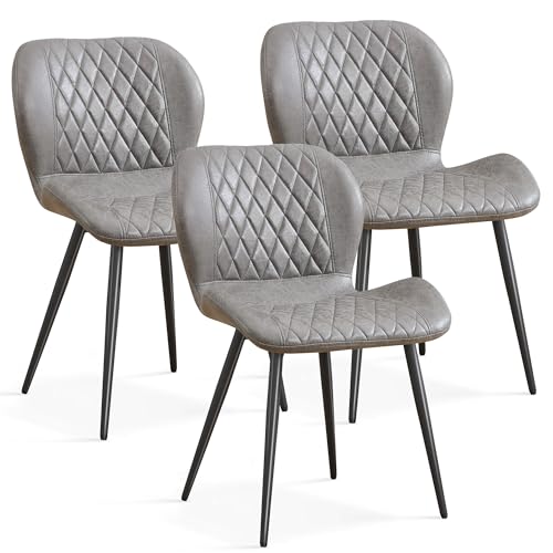 Dining Chairs Set of 3, Comfy Modern Dining Chairs with Thick Cushions, Upholstered Fabric Kitchen Side Chairs with Adjustable Metal Legs for Dining Room (Light Grey) - color: Light Grey, size: Set of 3