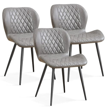 Dining Chairs Set of 3, Comfy Modern Dining Chairs with Thick Cushions, Upholstered Fabric Kitchen Side Chairs with Adjustable Metal Legs for Dining Room (Light Grey) - color: Light Grey, size: Set of 3