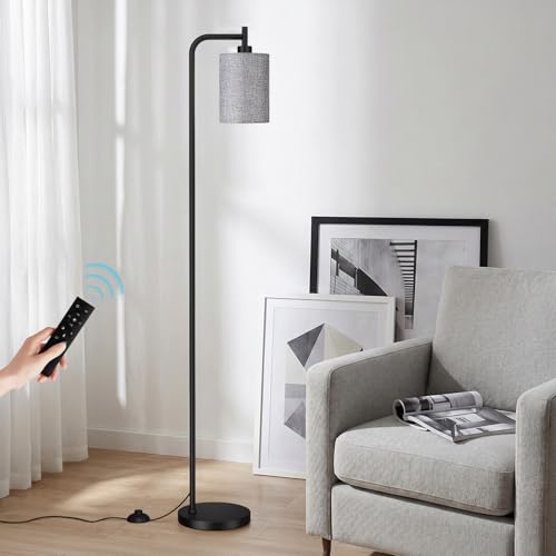 Ziisee 64" Floor Lamp for Living Room with Remote Control, Grey Shade with Black Pole, Dimmable Tall Lamps for Bedroom Office Corner, 9W LED Bulb Included - color: Gray
