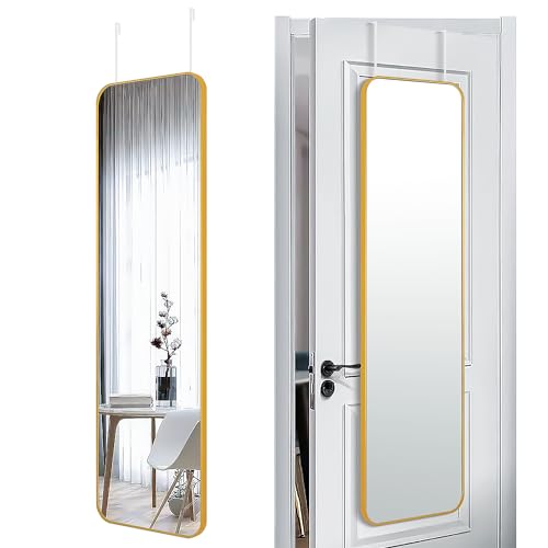SCWF-GZ 47x14 Full Length Mirror Over the Door Hang or Wall Mounted Gold | HD Clear Tempered Glass,Aluminum Frame Rect Full Body Dressing Make-up Mirrors for Bedroom,Bathroom, Entryway,Living Room - color: Gold, size: 47"L x 14"W
