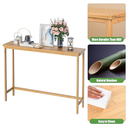 VASMIA Console Table, Entryway Table, Narrow Sofa Table, 39" Bamboo Hallway Table for Entryway, Living Room, Bedroom, Foyer, Natural - color: Natural, size: 9.44"D x 39.37"W x 29.52"H