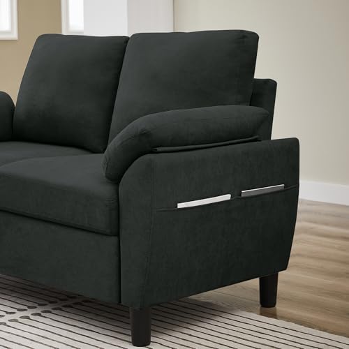 Small Loveseat Sofa, 57" Mid Century Modern Love Seat, 2 Seater Couches for Living Room, Bedroom, Small Spaces, Black - color: Black