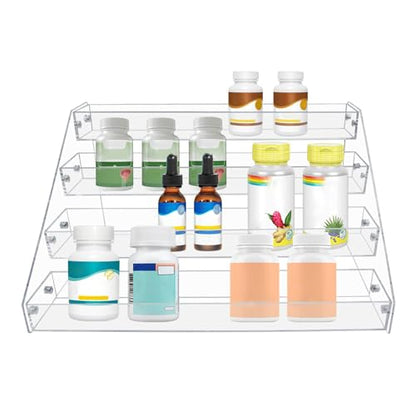 PMMASTO 4-Tier Clear Acrylic Spice Rack Organizer for Cabinet Countertop | Raised Step Design, Keeps Spice Jars, Seasonings and Cans Visible, Ideal for Countertops, Kitchen Cabinets and Pantry Storage - size: 4 Tier - inner width 1.93"