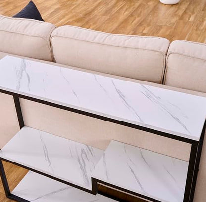 loglus Console Table for Entryway, Faux Marble MDF Sofa Table with Golden Frame, Multilayer, Black Frame, 9.45" D x 38.18" W x 31.22" H - color: Black Frame, style: Multilayer