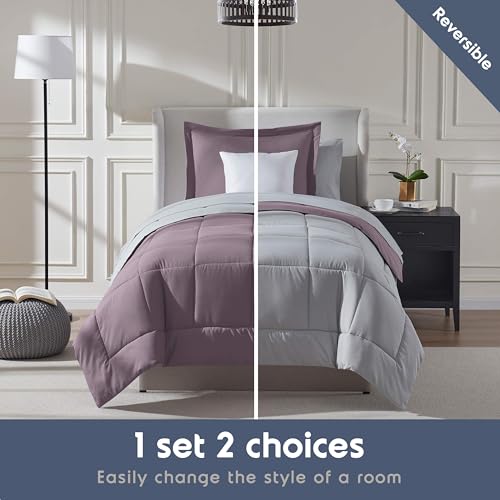Nestl 5 Piece Twin Comforter Set – Dusty Purple Reversible Bed in a Bag – Complete Twin Size Bedding Set with Sheets, Pillowcase and Sham - color: Dusty Purple, size: Twin