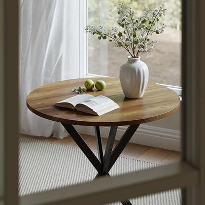 Unovivy 31.5" Small Round Dining Table for 2-4 Light Brown Dinner Table | Space Saving Circle Small Kitchen Table, Industrial Mid Century Modern Dining Room Desk for Kitchen, Apartment - color: Light Brown, style: Round