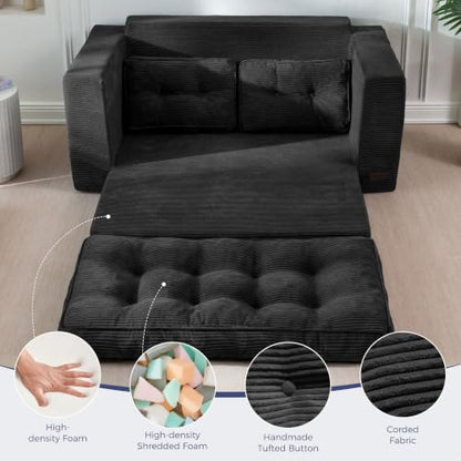 MAXYOYO Folding Sofa Bed, Convertible Sleeper Loveseat with Pillows | 2-Person Fold-Out Loveseat, Convertible Sleeper Bed with Supportive Pillows for Relaxing or Overnight Guests, Black - color: Black