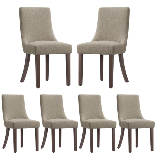 MALOL Wooden Dining Chairs Set of 6, Upholstered Kitchen & Dining Room Chairs with Solid Wood Legs Curved Backrest Farmhouse Accent Chair for Dining/Kitchen/Living Room, Camel - color: Camel, size: Set of 6