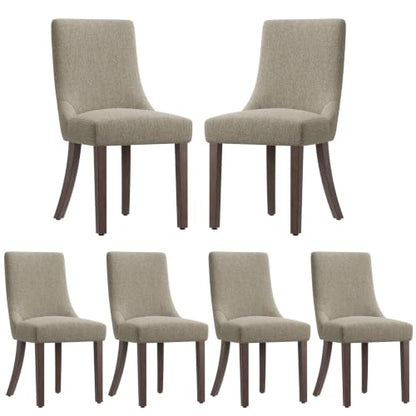MALOL Wooden Dining Chairs Set of 6, Upholstered Kitchen & Dining Room Chairs with Solid Wood Legs Curved Backrest Farmhouse Accent Chair for Dining/Kitchen/Living Room, Camel - color: Camel, size: Set of 6