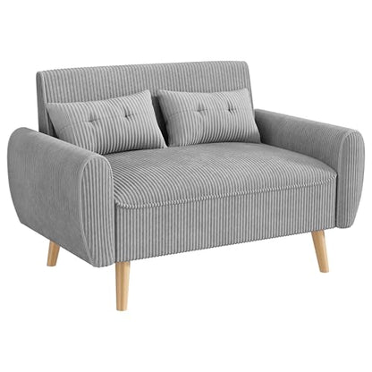 47'' Small Loveseat Sofa, 2 Seat Compact Couch with Tapered Legs, Light Grey Upholstered Furniture, Solid Wood Frame, Comfy Foam Cushion, Easy Assembly for Small Spaces - color: Light Grey
