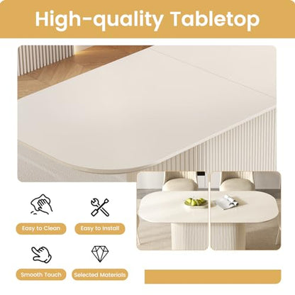 Guyii 86.61" Large Cream White Dining Table with Strong Pedestal Modern Oval Dining Room Table for 8 People Cream Kichen Table for Dining&Kichen Room Furniture - size: 86.61”