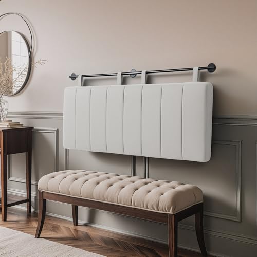 King Headboard Only, Wall Mounted Hanging Upholstered Bed Head Board | Modern Vertical Channel Design of Fine Linen, Elegant Light Yellow Fluted Headboard for Bedroom (Light Yellow, King Size ) - color: Linen/Light Yellow, size: King