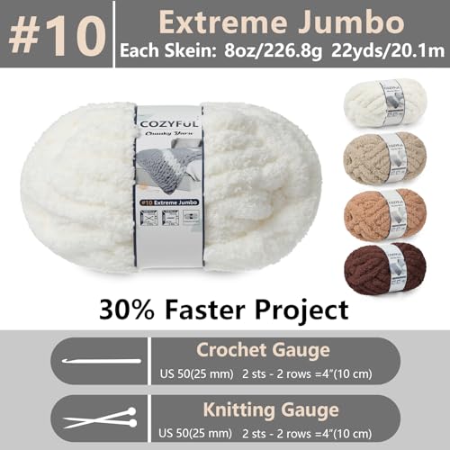 Cozyful Chunky Yarn for Hand Knitting - #10 Chunky Chenille Yarn, Jumbo Big Thick Chunky Yarns for Crocheting, Super Bulky Chunky Knit Blanket Yarns, 8 Skein (22yd, 8oz/Skein), Cream & Multi Coffee - color: Cream & Khaki & Light Coffee & Dark Coffee