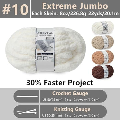 Cozyful Chunky Yarn for Hand Knitting - #10 Chunky Chenille Yarn, Jumbo Big Thick Chunky Yarns for Crocheting, Super Bulky Chunky Knit Blanket Yarns, 8 Skein (22yd, 8oz/Skein), Cream & Multi Coffee - color: Cream & Khaki & Light Coffee & Dark Coffee