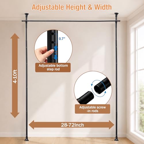Room Divider Curtain Rod, Adjustable Room Separator for Space Partition 4-10ft(H) 28-72inch(W) Temporary No Drill Wall Room Divider Floor to Ceiling Tension Rod, Black - color: Matte Black, size: 28-72 inch