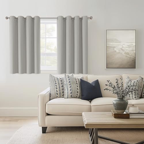 ChrisDowa Light Grey Blackout Curtains 45 Inches Long 2 Panels for Bedroom | Room Darkening,Light Blocking,Thermal Insulated,Faux Linen,Farmhouse,Grommet,Window Treatment,Drapes,Living Room,52x45 - color: Light Grey, size: 52"W x 45"L (Pack of 2)