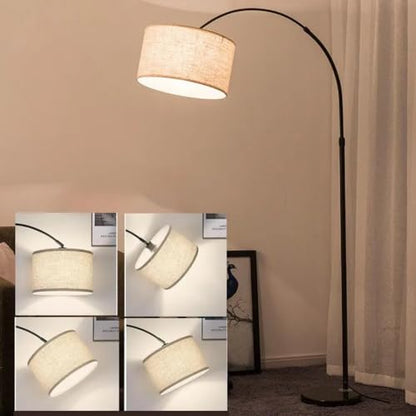 Modern Floor Lamp, E26 - Simple Black Floor Lamp with Linen Shade/Style Metal Body, with Foot Switch, Adjustable Direction, Suitable for Living Room, Bedroom, Office, Kitchen,(No Bulb)
