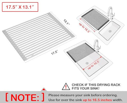 17.5 x 13.1 Inch Roll-Up Dish Drying Rack, Fits Across Sink Openings up to 16.5 Inches, Heavy-Duty Premium Silicone, Strong Support, Non-Slip, Heat-Resistant, Warm Gray - size: 17.5" x 13.1"