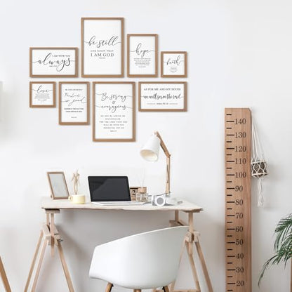 Faccito 8 Set Bible Christian Wall Art Framed, Wooden Decor | Religious Quotes Decor for Bedroom Office, Inspirational Scripture Wooden Art, Modern Framed Set for Home Classroom Work - style: Bible