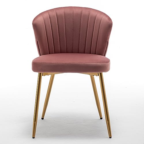 GDFStudio 30.71" Modern Velvet Accent Chair, Comfy Lounge Chair, Upholstered Side Chair with Channel Tufted Back, Gold Metal Legs, Armless Reading Chair for Living Room Bedroom Small Spaces, Rose - color: Rose + Polyester