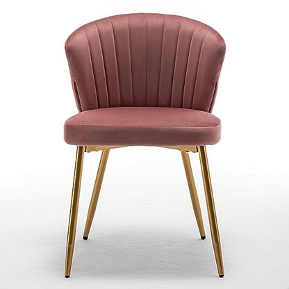 GDFStudio 30.71" Modern Velvet Accent Chair, Comfy Lounge Chair, Upholstered Side Chair with Channel Tufted Back, Gold Metal Legs, Armless Reading Chair for Living Room Bedroom Small Spaces, Rose - color: Rose + Polyester