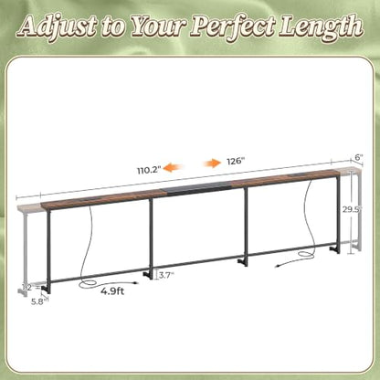 Huuger 110.2-133.8'' Extendable Behind Couch Table with Outlets, Rustic Brown - color: Rustic Brown, size: 110.2- 133.8"W x 29.5"H