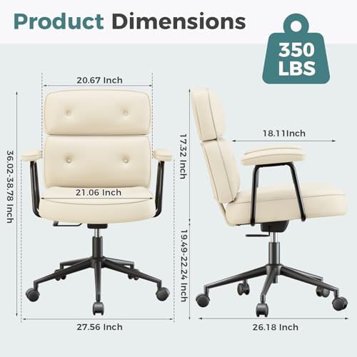 OLIXIS Ergonomic Home Office Desk Chair, PU Leather Computer Chair | Lumbar Support, Adjustable Height, Rolling Swivel, Executive Task, Padded Armrests for Vanity, Study, Modern Beige - color: Modern Beige