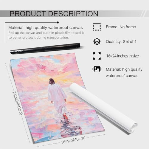 Jesus Walking On Water Pink Wall Art Religious Christian Oil Painting Canvas Poster Modern Aesthetic Artwork Decor for Bedroom Prayer Room Church 16X24 inch Unframed - color: Christian5-Unframed, size: 24"L x 16"W