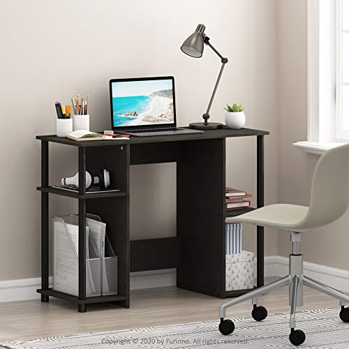 Furinno JAYA Desk, 38.4" Wide Gaming Desk, Computer Study Desk, Office Desk with Side Shelves, Open Storage, for Home Office, Bedroom, Dorm, Study Room, Espresso - color: Espresso
