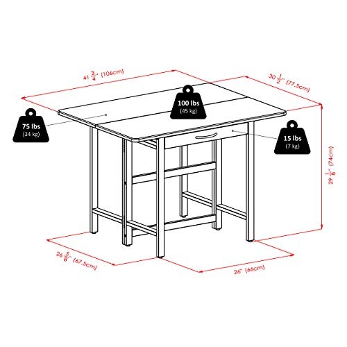 Winsome Taylor Drop Leaf Table with Wide Drawer, for Dining Room, 29", Walnut