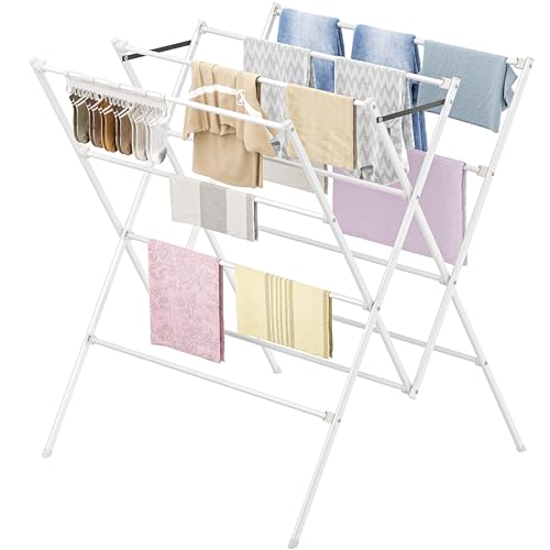 Drying Rack Clothing,12 Drying Poles with Sock Clips Clothes Drying Rack | Foldable Portable Laundry Drying Rack for Air Drying Clothing,Towels,Delicate Eac,Indoor Outdoor Use.White - color: White