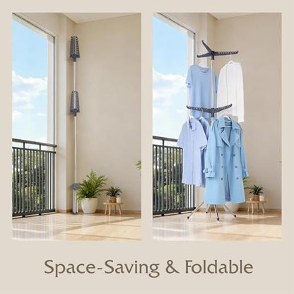 Beaudaily Clothes Drying Rack, Foldable 74.8-Inch Laundry Drying Rack, Indoor 2 Tier Drying Rack Clothing with Rotatable Arms, Stainless Steel, Holds 54 Pieces, Space Saving, Grey and Silver - color: Grey + Silver, size: 2-Tier