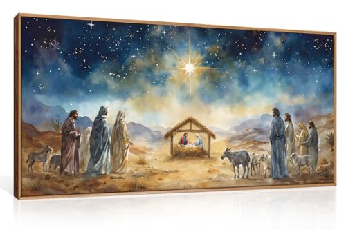 LHIUEM Large Bible Christian Religious Framed Canvas Wall Art Set,Birth of Jesus Nativity Wall Decor,Christmas Mary and Joseph Artwork for Living Room,Bedroom,Dining Room,Office -20"x40"x3 - color: Birth of Jesus Wall Art, size: 40"L x 20"W