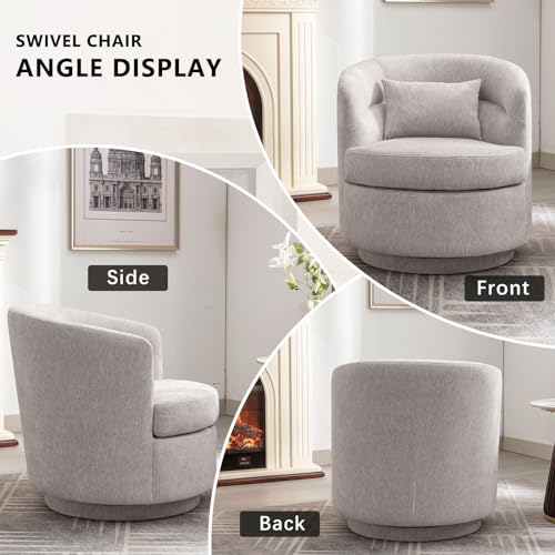 Swivel Accent Chair Set of 2, 360 Degree Round Swivel Barrel Chair with Pillow, Upholstered Comfy Barrel Armchair Single Club Sofa Chair for Living Room, Bedroom, Reading Room, (Grey*2) - color: Grey-set of 2