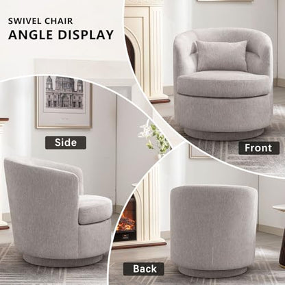 Swivel Accent Chair Set of 2, 360 Degree Round Swivel Barrel Chair with Pillow, Upholstered Comfy Barrel Armchair Single Club Sofa Chair for Living Room, Bedroom, Reading Room, (Grey*2) - color: Grey-set of 2