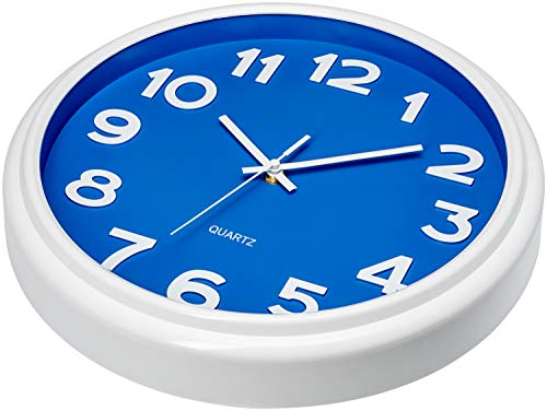 Bernhard Products Blue Wall Clock 12.5 Inch Silent Non-Ticking Modern Stylish Quartz Clocks for Home Kitchen Office Bedroom Boy's Room Nursery Kids School Classroom Battery Operated Easy to Read - style: True Blue