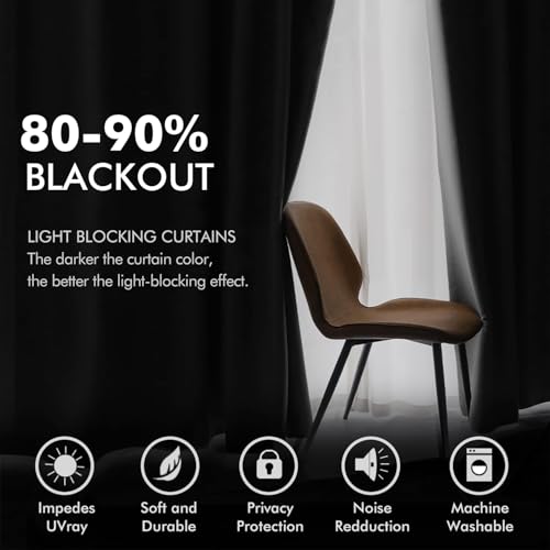 MIULEE Velvet Curtains Halloween Black 52 x 108 Inch Length Set of 2 | Extra Long Grommet Drapes, Soundproof Thermal Insulated, Room Darkening, Classical Blackout Curtains for Living Room Bedroom - color: Black, size: 52"W x 108"L (Pack of 2)